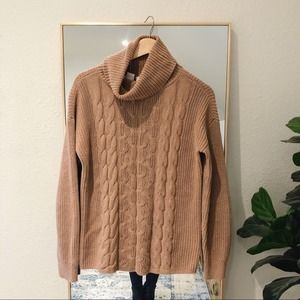 NWT Gap Factory Cable Knit Turtleneck Sweater Oversized Camel Brown XS